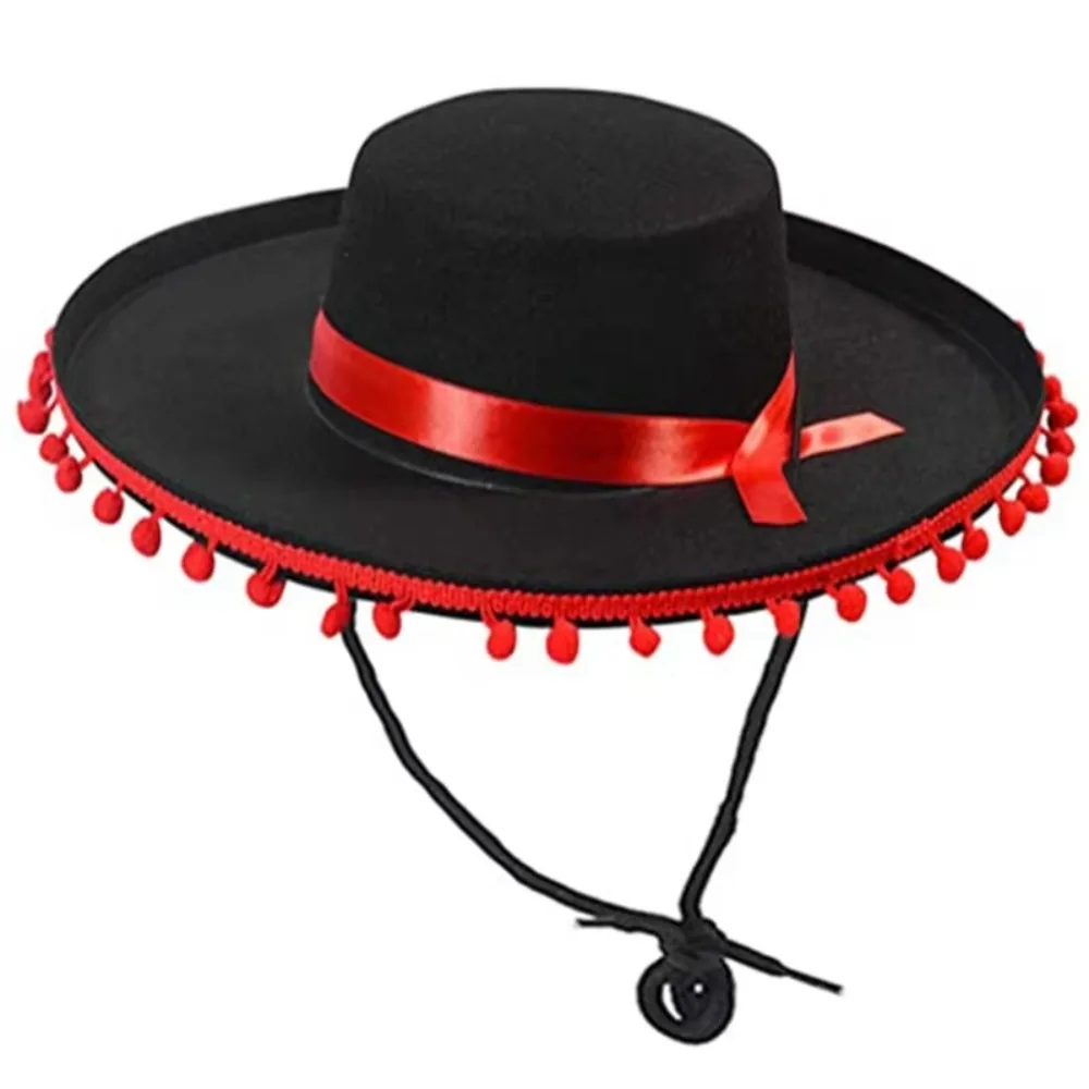 

Halloween Zoro fuzz ball Mexican Sombrero Hats Wide Brim Design Carnival Costume Jazz Hats Photo Shoot Props Festival Gift