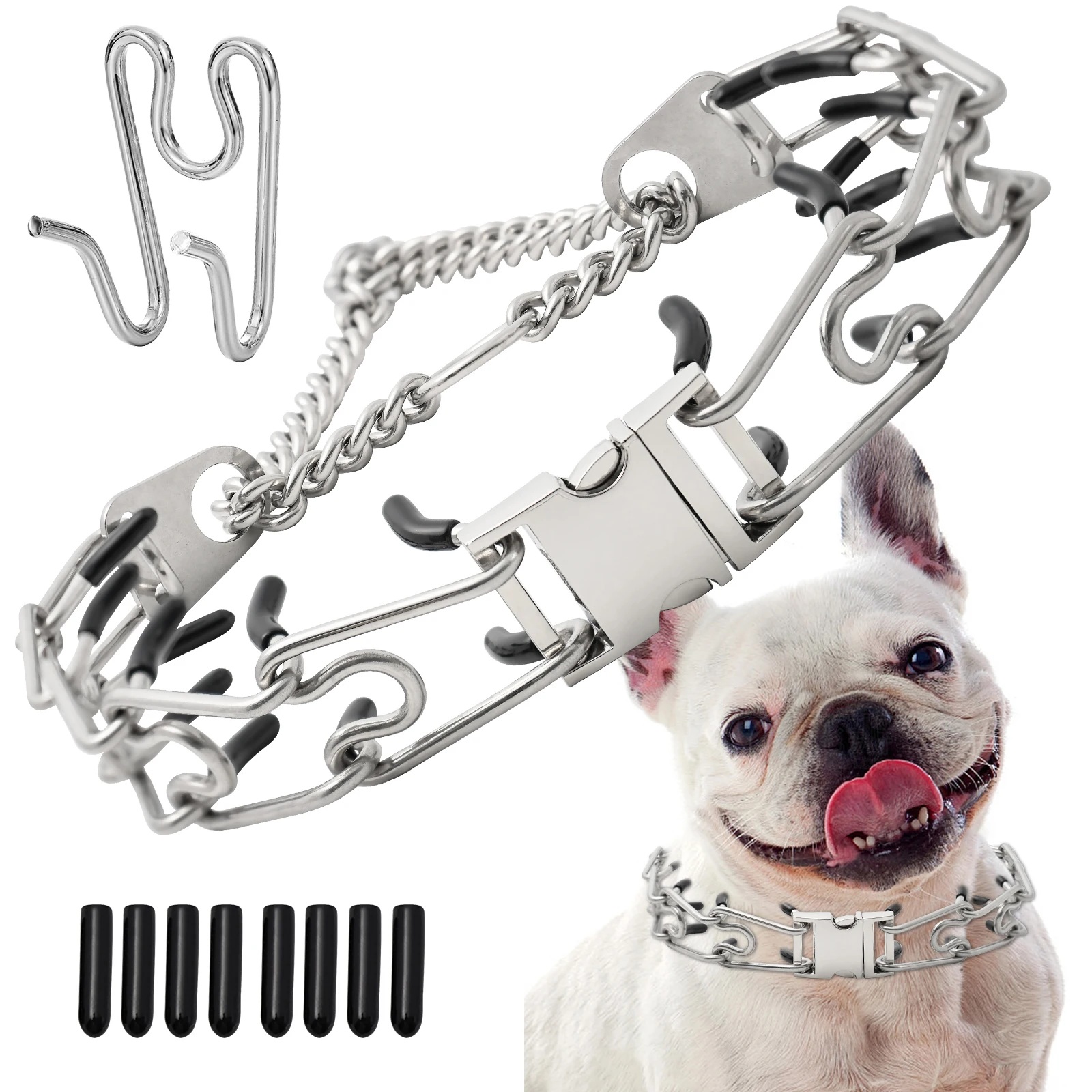 

Dog Prong Collar with Quick Release Buckle Stainless Steel Removable Pet Spike Necklace Adjustable Pinch Collar Dogs Link Chain