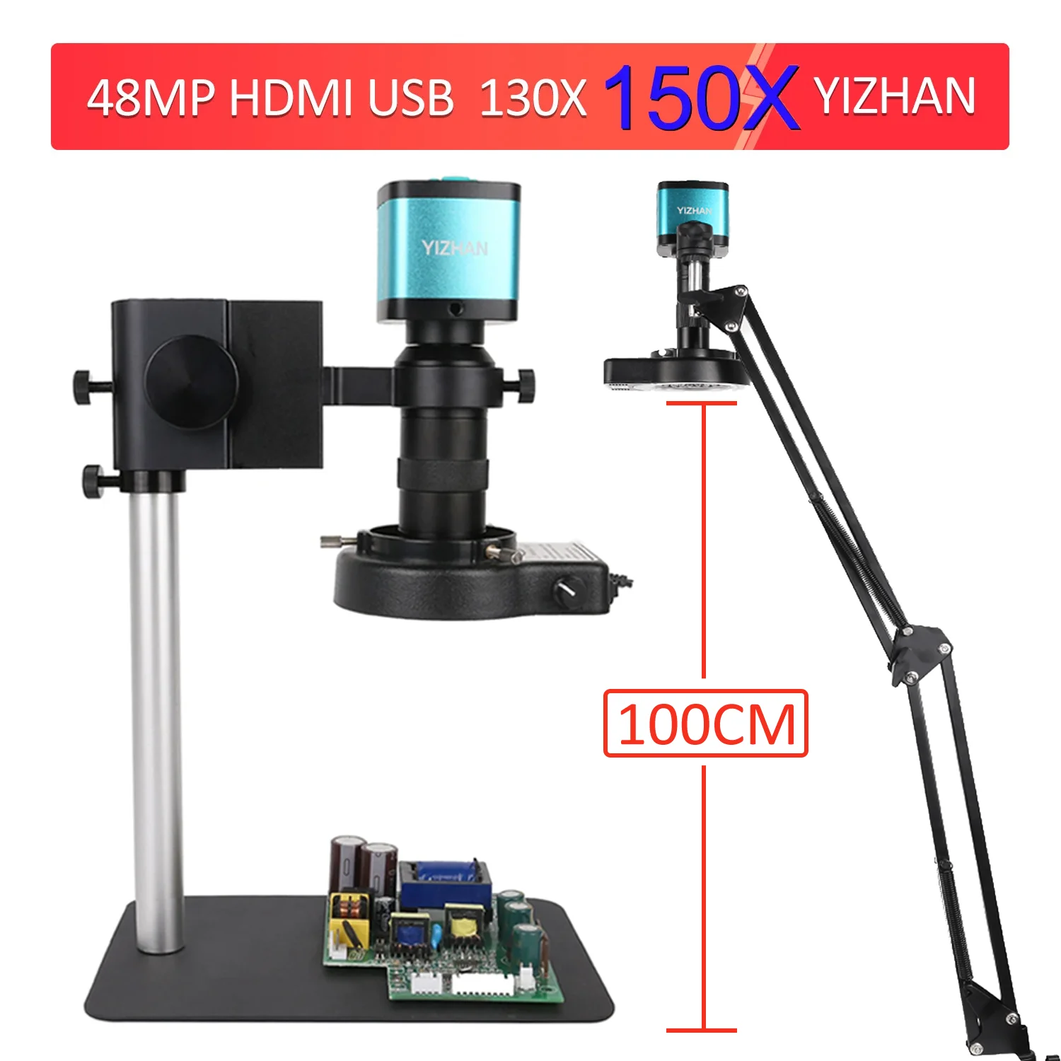 Elektronica Microscoop Voor Solderen Vga/Usb Hdmi Microscoop Camera 1080P 48/38/13MP 130X Zoom Lens led Light Stand Mobiele Reparatie