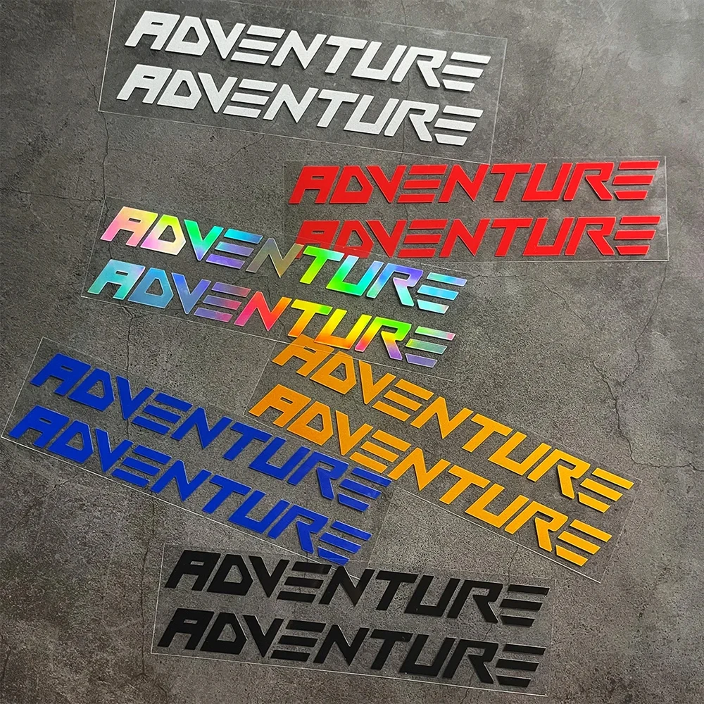2Pcs Adventure Letter Motorcycle Stickers Reflective PVC Decals for Offroad Bike Body Fuel Tank Side Panel Decor Mod Accessories