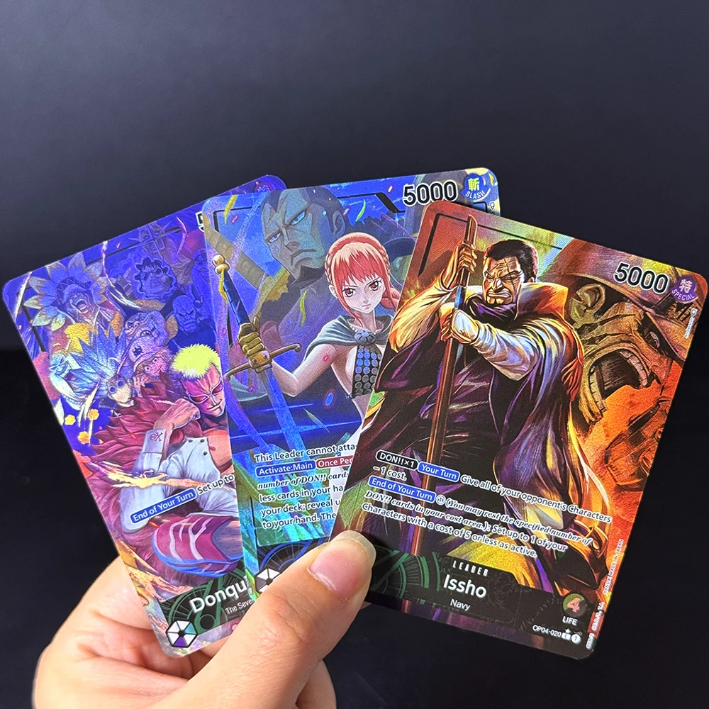 One Piece English OPCG OP04 Leader Foil Texture Proxy Game Cards Crocodile Donquixote Doflamingo  Issho Nefeltari Vivi Rebecca view 4