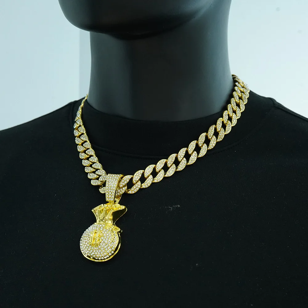 

Аксессуары для самостоятельного изготовления: подвеска в стиле хип-хоп с китайским мотивом, денежный мешочек с символом доллара, европейский и американский уличный хип-хоп, полностью инкрустированный стразами, денежный кулон.