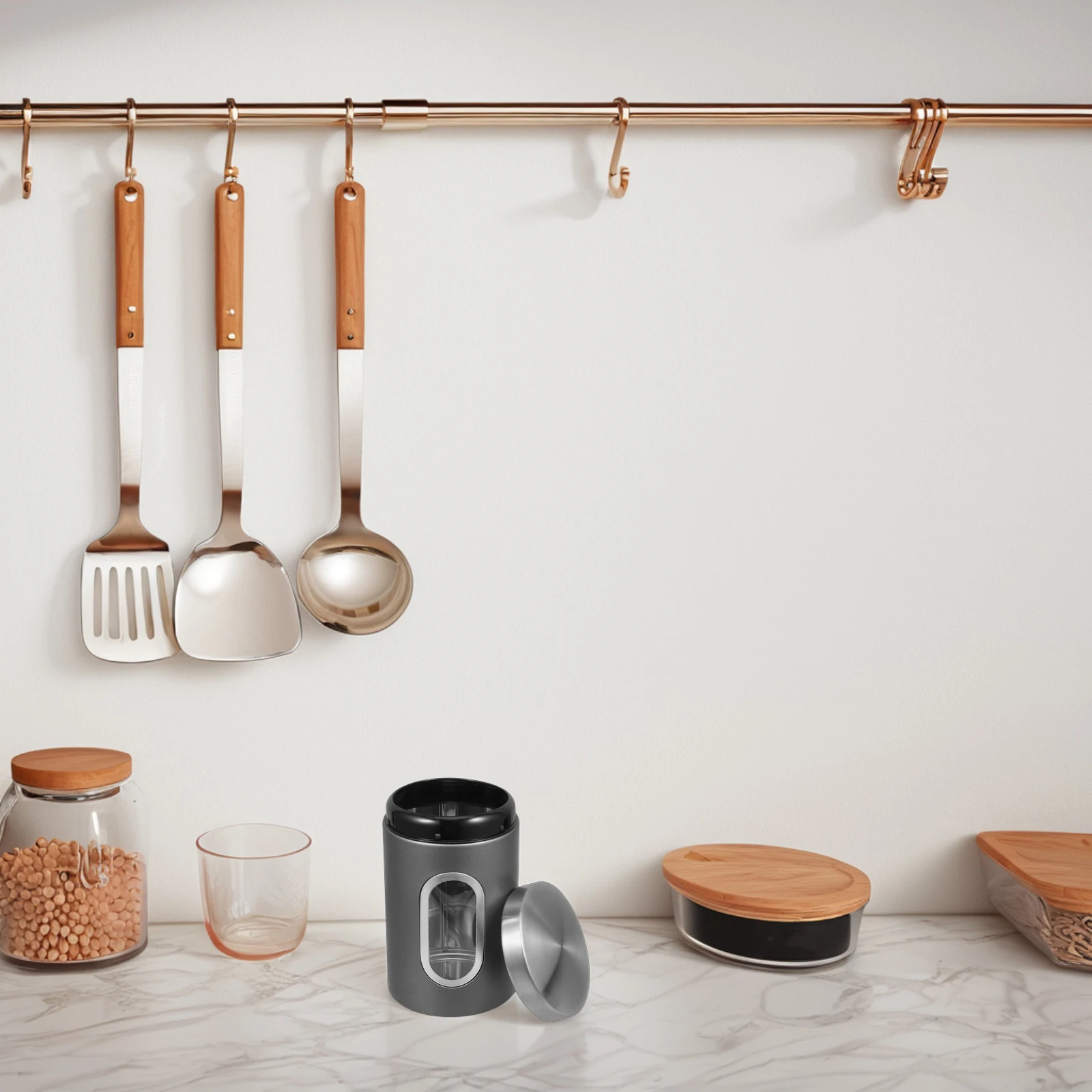 

Airtight Metal Storage Jar with Transparent View Window for Coffee Beans Tea Leaves Sugar Spices in Kitchen Countertop Organizer