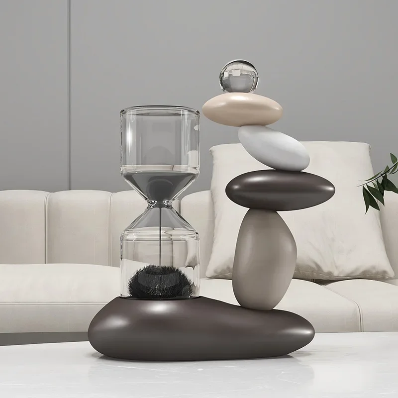 

For Timeless Magnetic Hourglass Ornament, Modern Art Stacked Stone Carving, Resin, Living Room, Wine Cabinet, Home Decoration