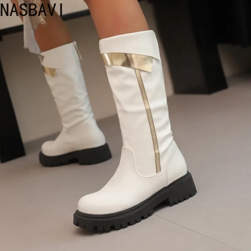 

Western Cowboy Boots High Tube Thick Bottom round Head Chunky Heel Women's Boots Spring Autumn Winter Mid-Calf Riding Boots