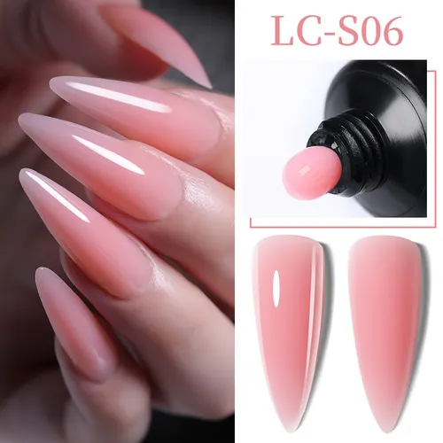 LILYCUTE Gel de extensión de uñas Rosa brillante semipermanente UV Gel duro uñas dedo prolongar blanco claro esmalte de uñas de Gel desnudo