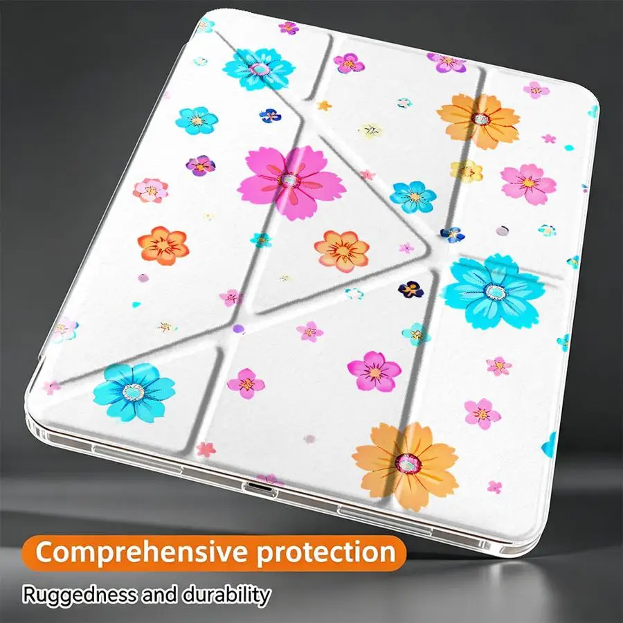 Tablet Case For iPad 10th Gen Mini 7 6 5 12th Pro 13 2025 2026 11th 9th Air 8 M2 M3 3 With Pen Slot Cover Bright Wildflower
