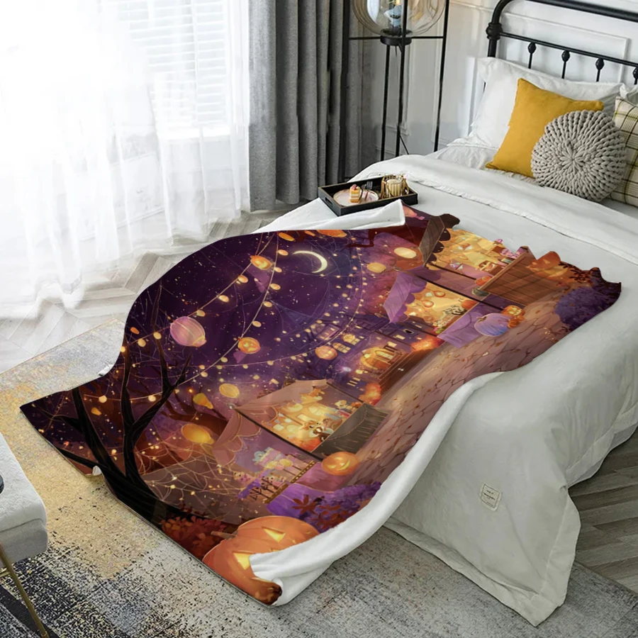 Halloween-themed Blanket Microfiber Flannel Cover Blanket Bedroom Living Room Sofa Soft And Comfortable Home Decoration