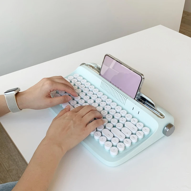 Bluetooth-compatible Typewriter Keyboard Retro Steampunk Candy Colors Dot English Office Wireless Mechanical Keyboard