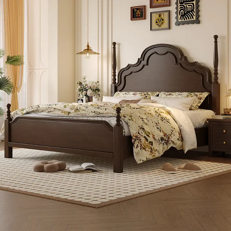 Northern Territory Style American Solid Wood Bed 1.8m Double Antique Anna Design Master Bedroom High End Atmospheric Wooden