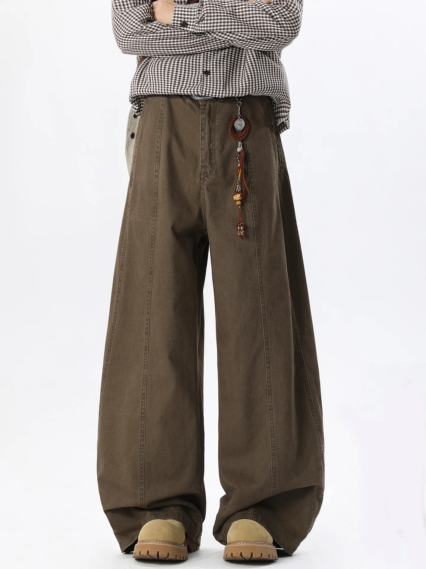 

Мужские зимние брюки в американском ретро-стиле с флисовой подкладкой, из чистого хлопка, плотные, прямого кроя, модные, с пэчворком, свободные, широкие, длинные