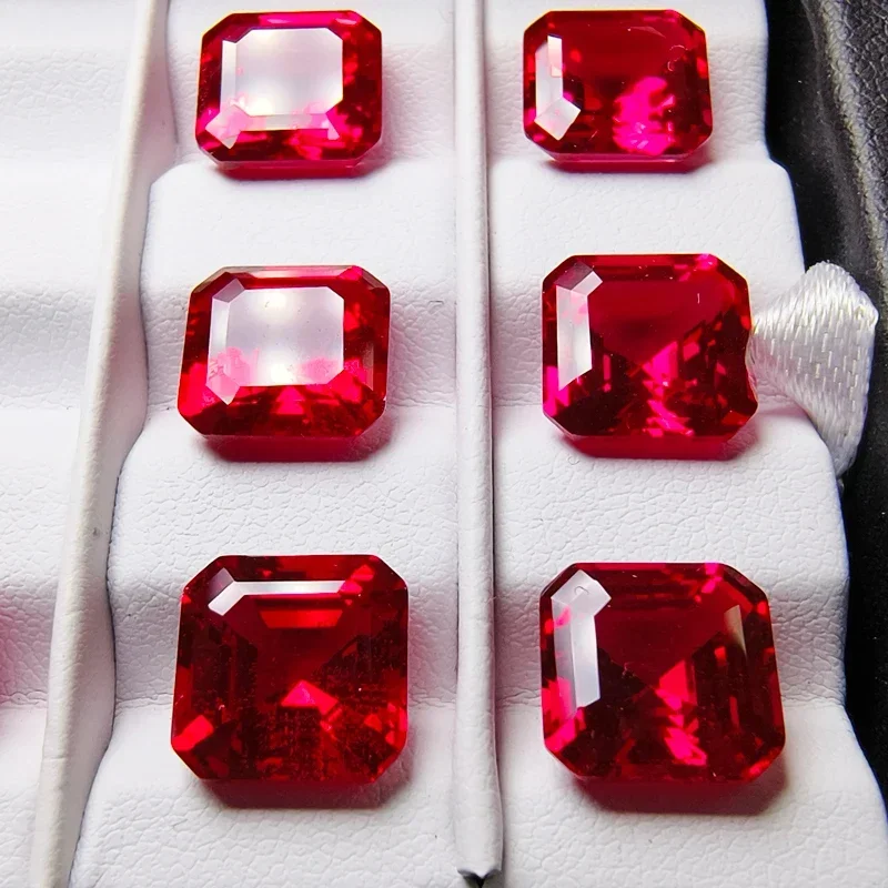 Lab Grown Ruby Asscher Square Shape Pigeon Blood Red VVS1 Selectable AGL Certificate Gemstone For Diy Jewelry Making Materia