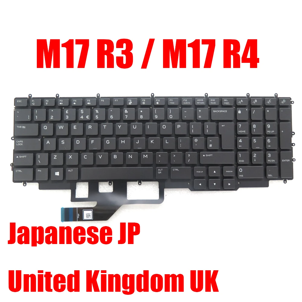 UK JP Laptop Keyboard For Alienware M17 R3 / M17 R4 0KT4FX KT4FX 0DFH00 DFH00 06VYDX 6VYDX Japanese With 4-Zone RGB Backlit