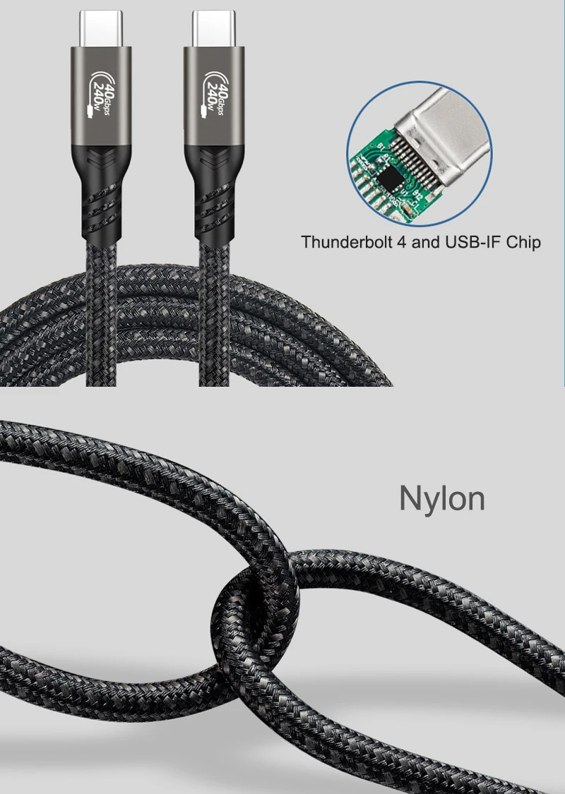 USB4 Cable 40Gbps 240W For Macbook Pro Thunderbolt 4/3 Type C Fast Charging Cable USB C to C Data Transfer M.2 SSD Cable 8K