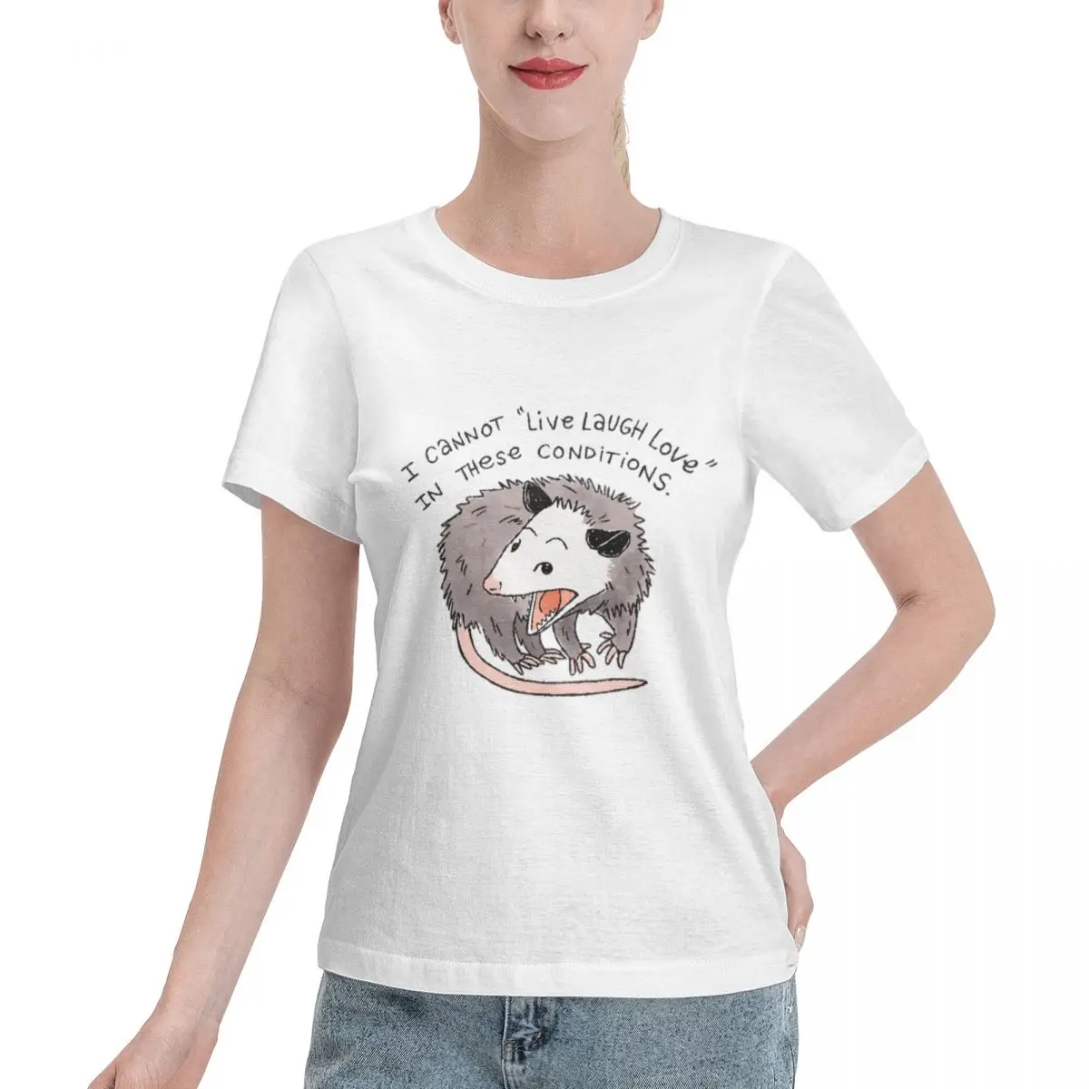 Washable Opossum Live Laugh Love Women's T-shirt Urban Fashion Plus Size Women Tee
