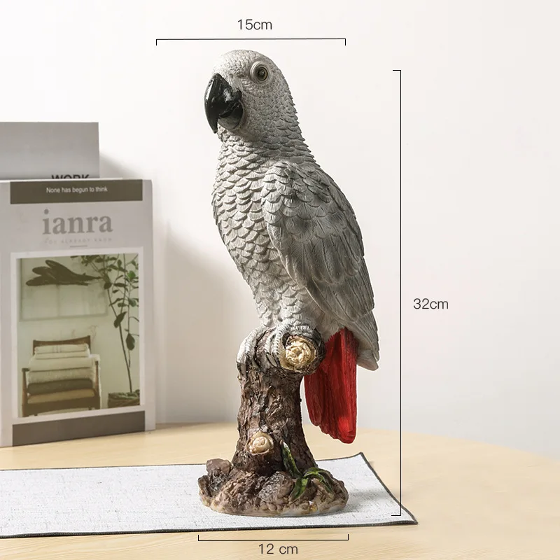 Creative Nordic Style Parrot Resin Figurine Art Bird Model Decor for Living Room Bar Study Garden Courtyard