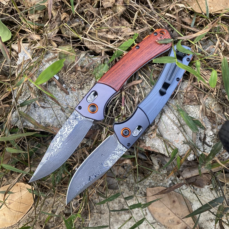 Folding BM 15080 Knives Pocket Damascus Blade Wood Handle Self-defense Survival Hunting EDC Camping Fishing Knives Gifts Tools