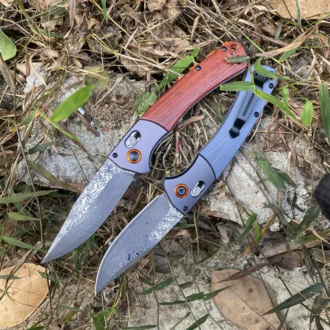 Folding BM 15080 Knives Pocket Damascus Blade Wood Handle Self-defense Survival Hunting EDC Camping Fishing Knives Gifts Tools