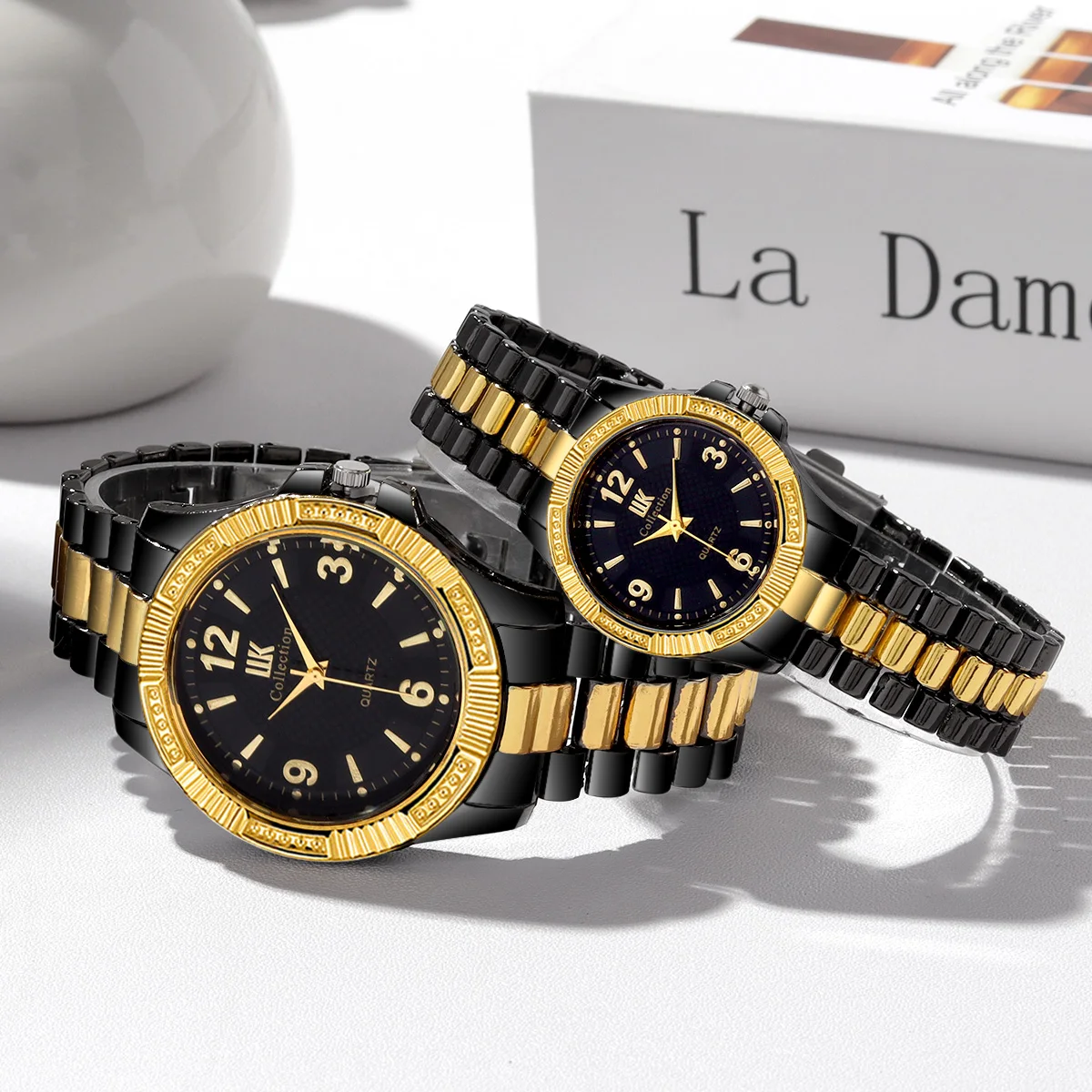 مجموعة ساعات عمل كوارتز بسيطة ، شريط فولاذيّ ، أزياء زوجين ، 2 صيحات