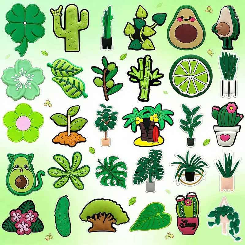 1/30 Stück Frühlings-Schuh-Charms, niedliche Avocado-Kaktus-Tropenblatt-Schuh-Charms, wasserdichte PVC-Clog-Dekorationen für Damen, Herren, Kinder
