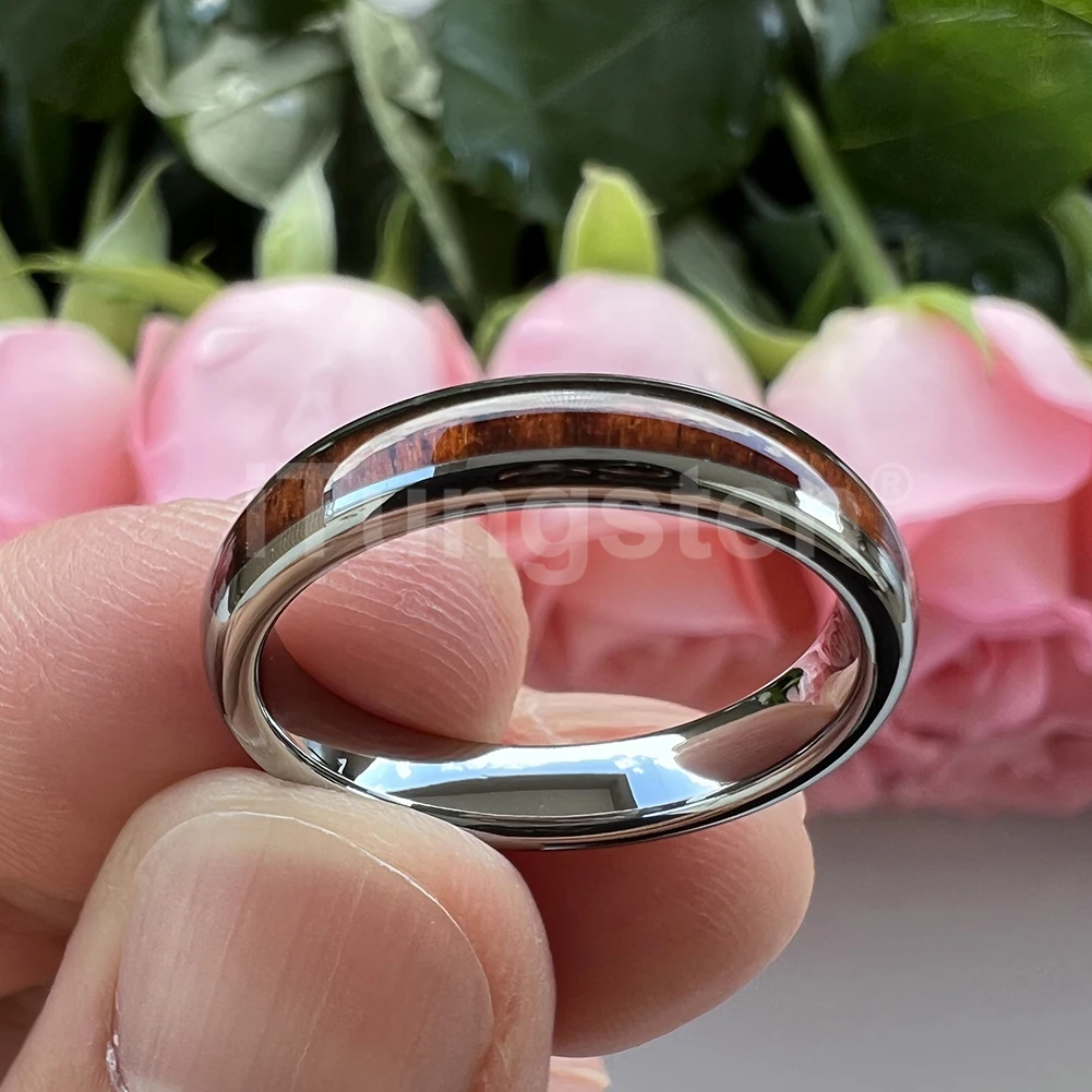 ITungsten 4mm Men Women Koa Wood Ring Nice Tungsten Wedding Band Domed Polished Trendy Jewelry Comfort Fit