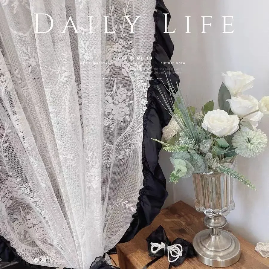 Lotus Leaf American Black French Curtains Princess Retro Living Room Forest Girl Bedroom Bay Window Balcony Door Curtain