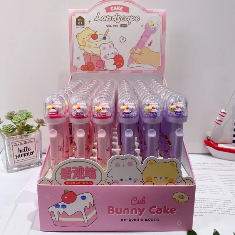 24pcs/lot Kawaii Rabbit Bear Press Gel Pen Cute 0.5mm Black Ink Neutral Pens Gift Stationery Office School Supplies
