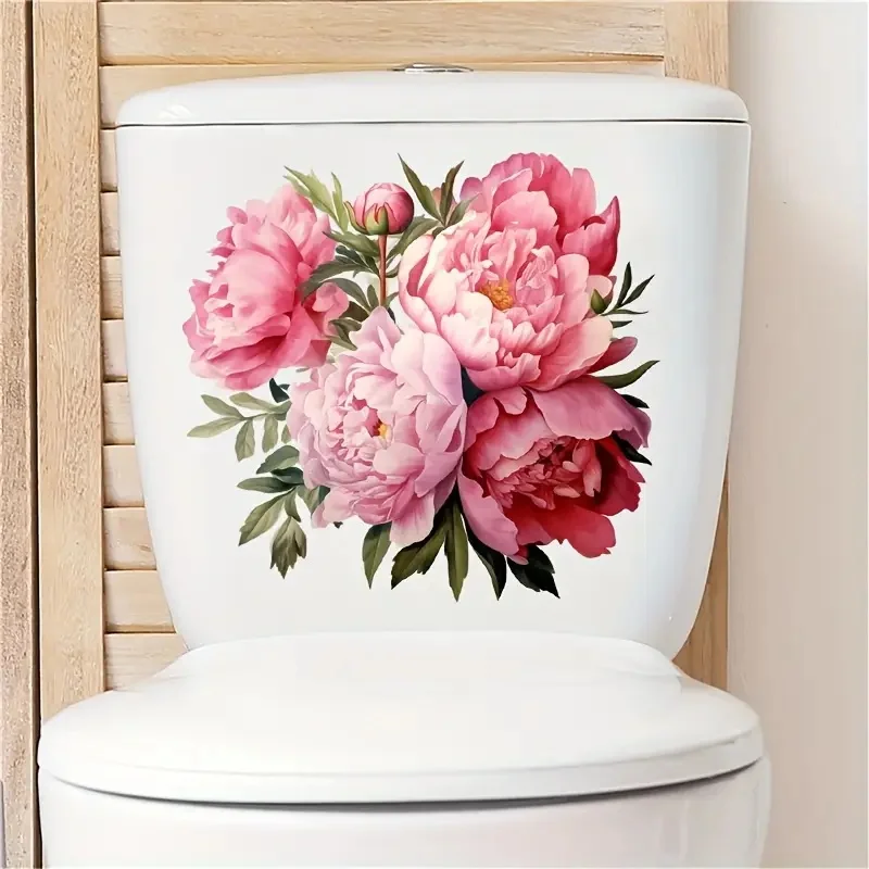 Red Peony Classical Wall Sticker for Living Room and Bedroom Decoration, Decoration Decal For Toilet Lid, Bathroom