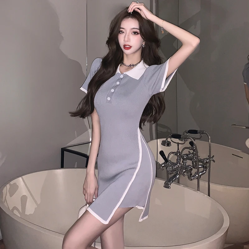 Vestido curto de malha com gola  e, tamanho pequ, sem mangas, slim fit, camada base, casual,  saia, cintura...