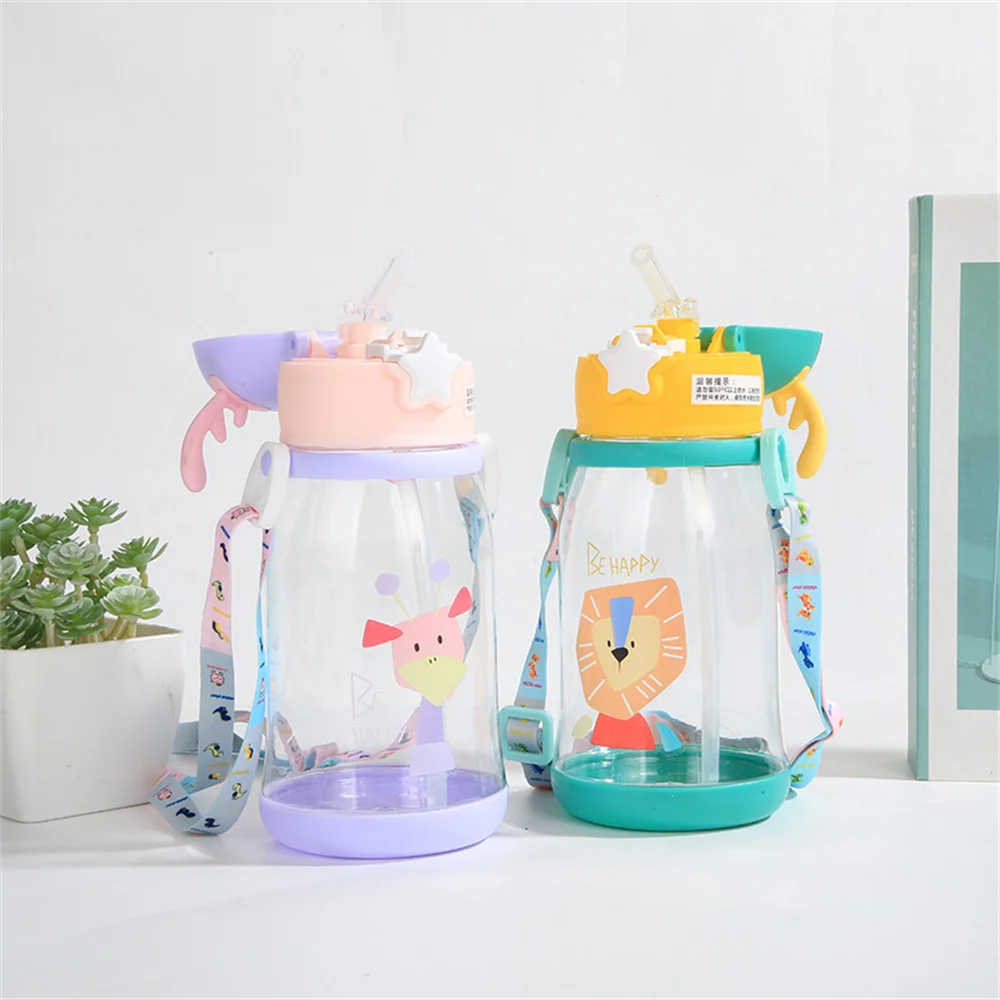 600ml Kids Water Sippy Cup Antler Creative Cartoon Baby Cups with Straws Leakproof Water Bottles Outdoor Childrens Cup 1pc