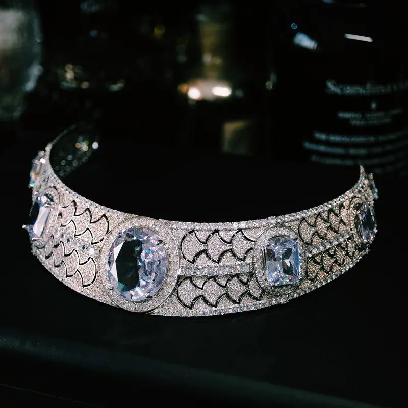 Luxury Cubic Zircon Bridal Wedding Headwear Princess Eugenie's Royal Crown New European Princess Bridal Tiaras Accessory