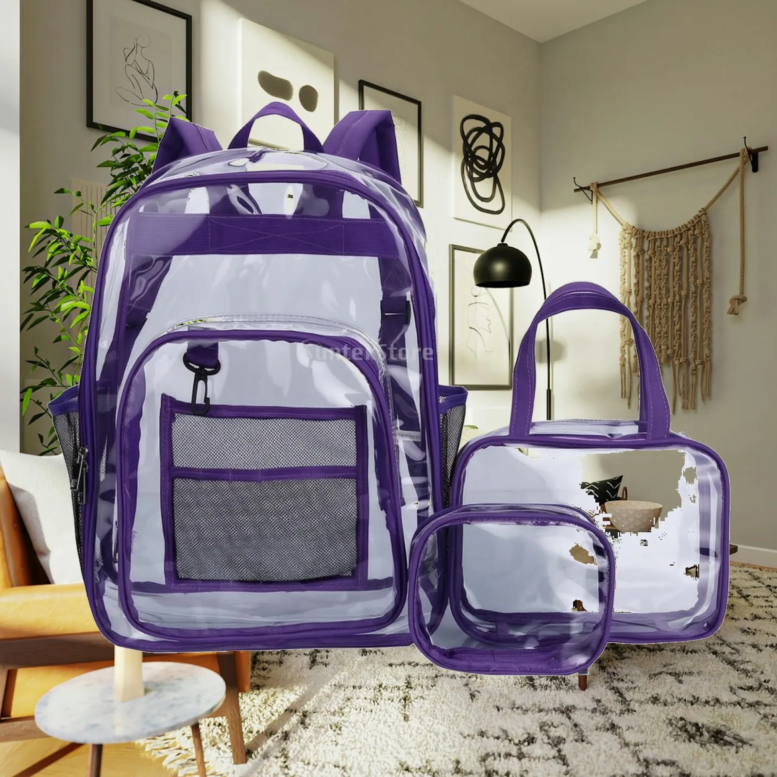Clear PVC Student Schoolbag with Laptop Compartment for 15.6 Inch Kids Travel Backpack