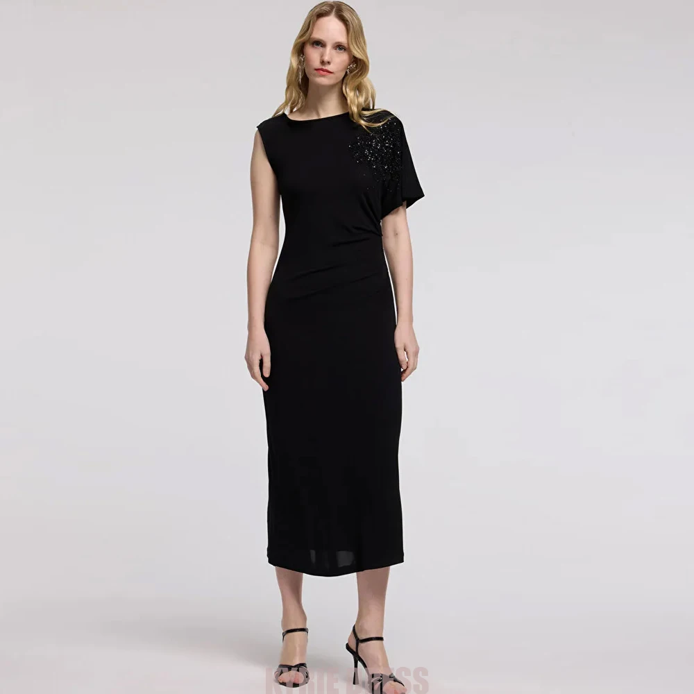 Customized Mother of The Bride Dresses Fashion Boat Neck One Shoulder Sleeves Sequined Woman Wedding Guest Party Evening Dress