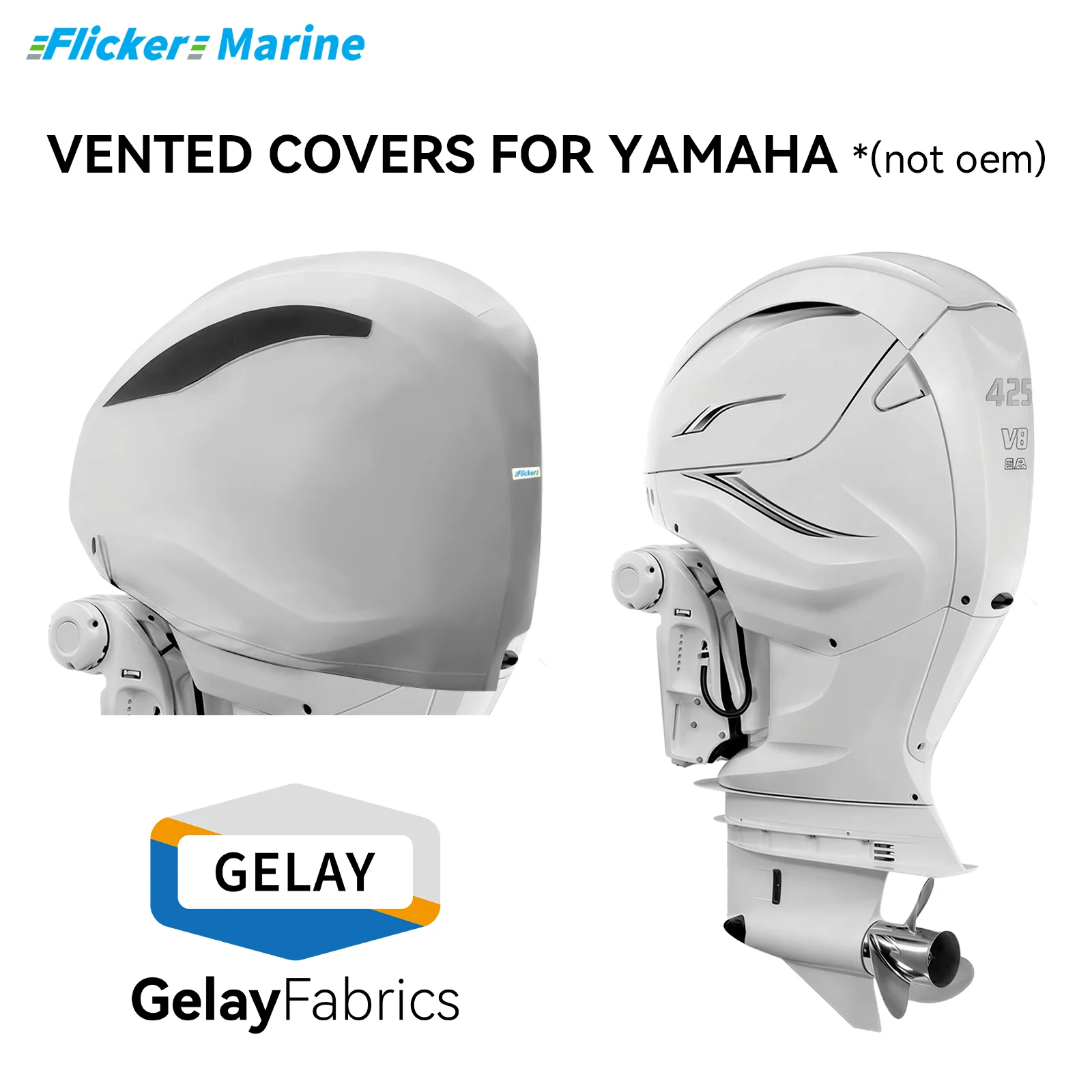 Flicker Marine Vented Outboard Cover Compatible with Yamaha | Reinforced Canvas, Triple Protection, Flocked Lining, Secure Fit