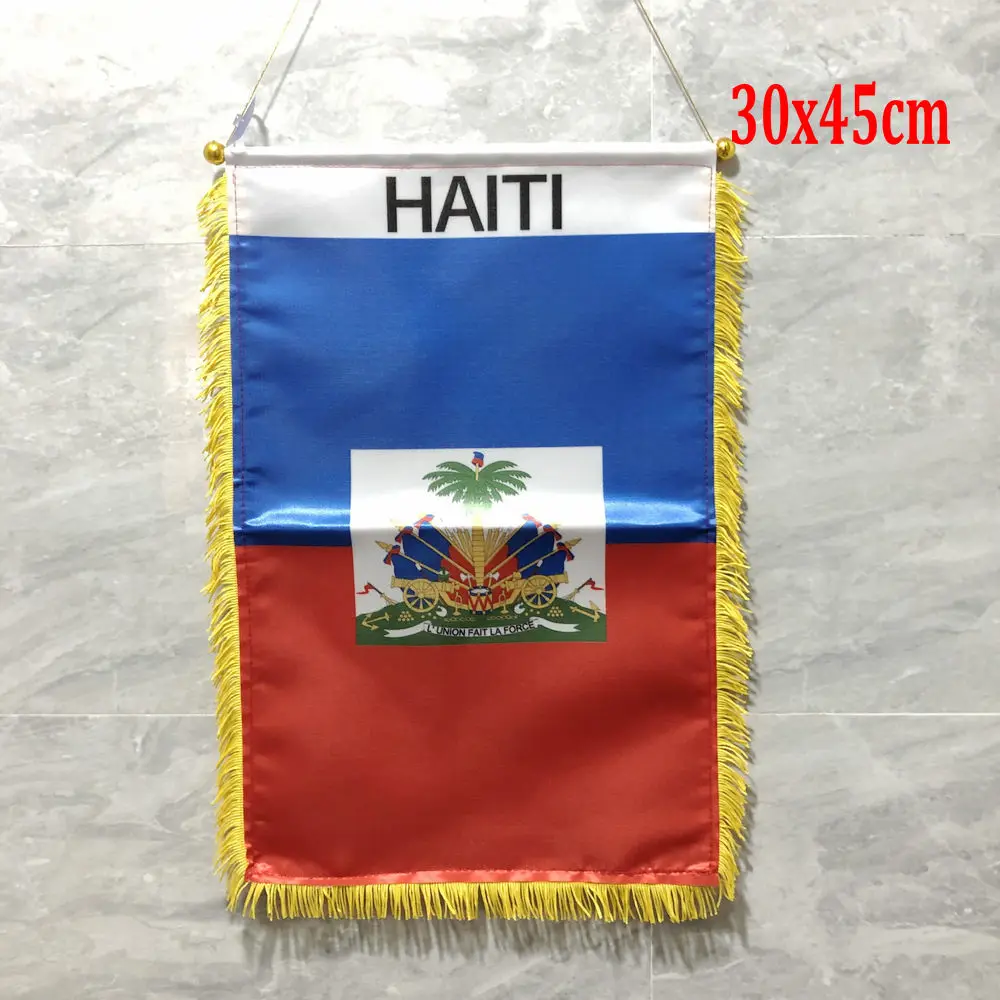 Sprzedaż hurtowa 8*10cm 10*15cm flaga Haiti Mini dwustronna penetracja wysokiej jakości ściereczka wisząca flaga ozdoby samochodowe