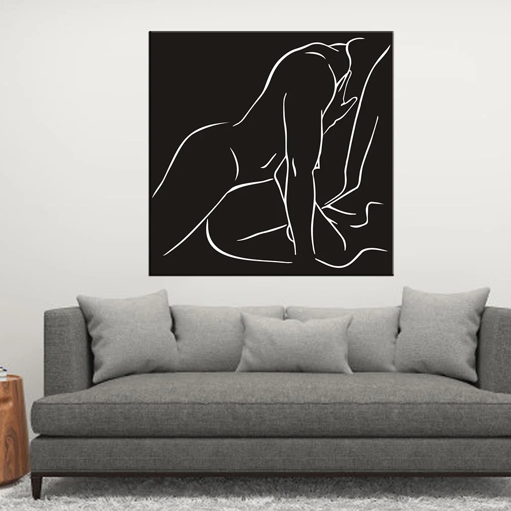 Modern Minimalist Wall Art Black and White Lines Nude Men and Women HD Canvas Oil Painting Posters and Prints Home Bedroom Decor