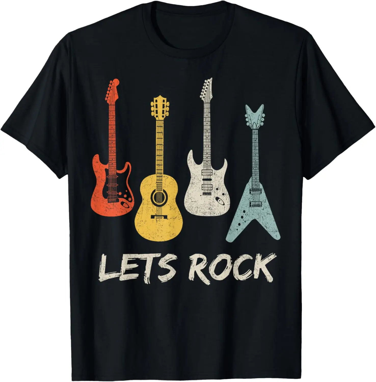 Lets Rock Rock n Roll Guitar Retro Gift Men Women Shirt T-Shirt