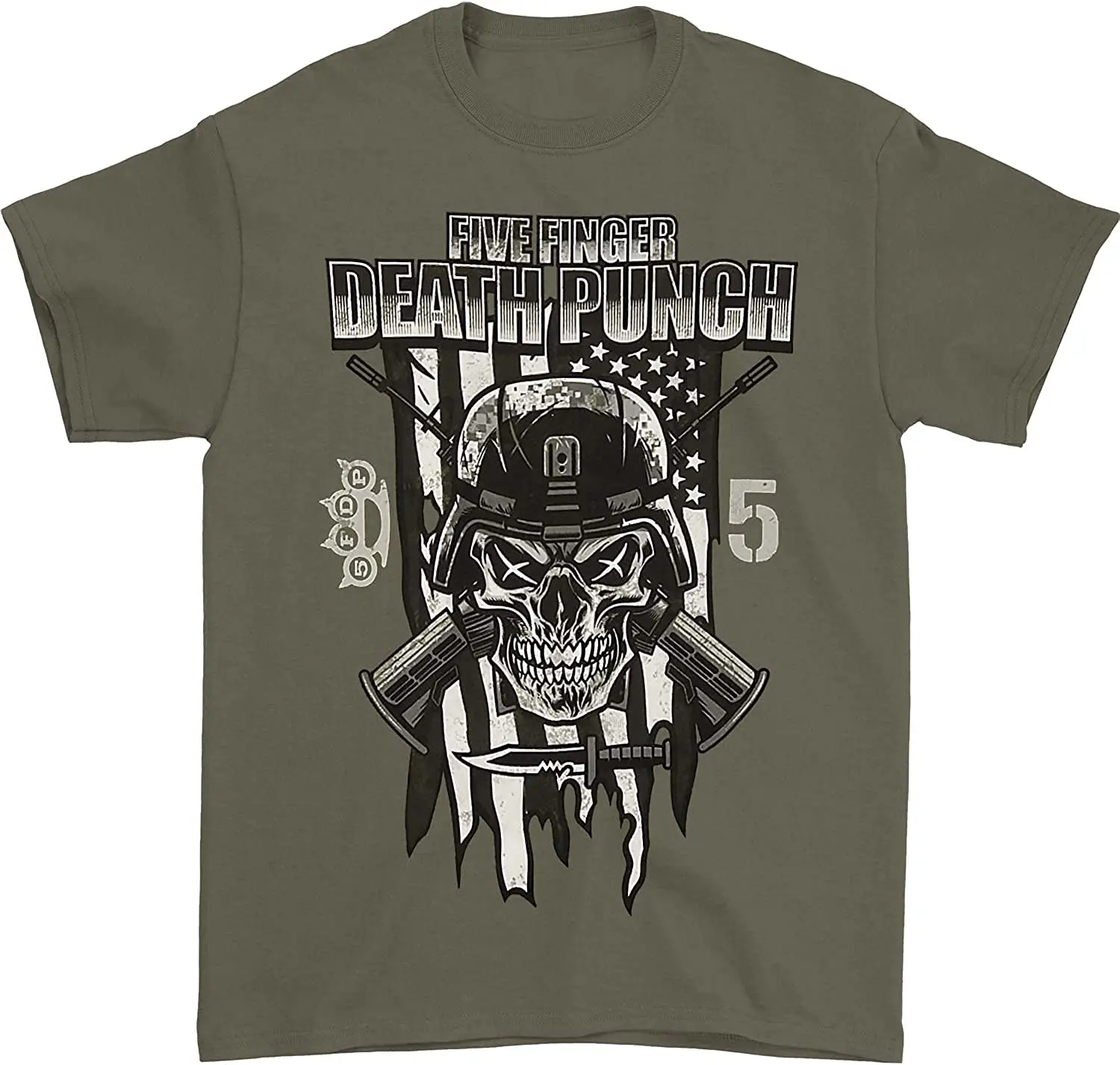 Death Punch America Flag crossed Rifle Soldier Skull T Shirt New 100% Cotton Short Sleeve O-Neck T-shirt Casual Mens Top