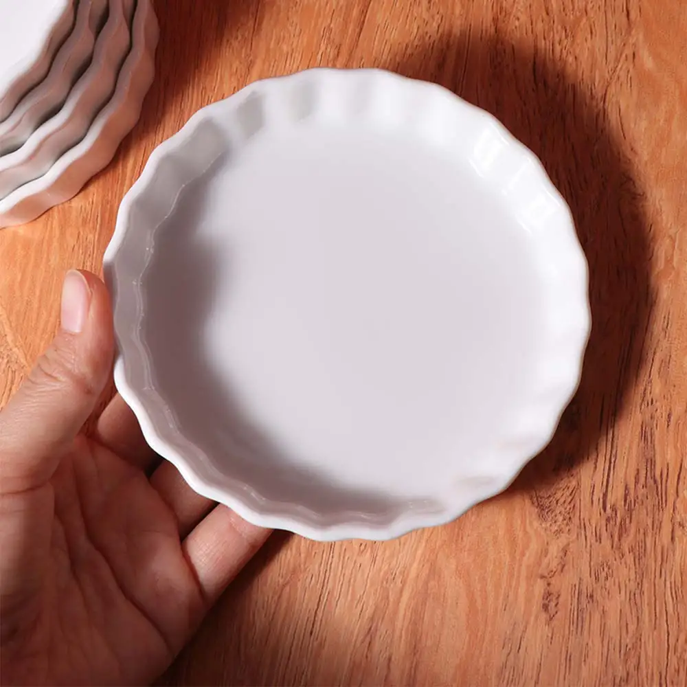6pcs Kitchen Baking Container Ceramic Creme Brulee Ramekins Round Shallow Tart Baking Pan White Souffle Dishes Pudding