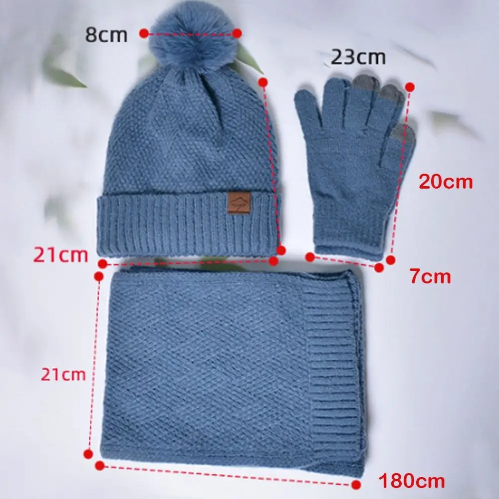 3Pcs/Set Winter Touchscreen Knitted Hat Neck Protection Soft Scarf Gloves Set Warm Outdoor Scarf Cap Men Women
