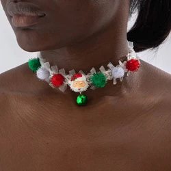 Tocona Christmas lovely Choker Necklace Cartoon Santa Claus Colour small bell Pendant Drop Jewelry Gift for Women Teen