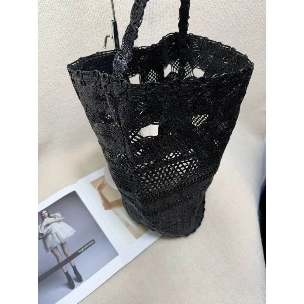 High-quality Hollow Wax Rope Handwoven Bucket Shoulder Tote Bag Women's 2026 Spring and Summer Texture Unique Fashion Simple