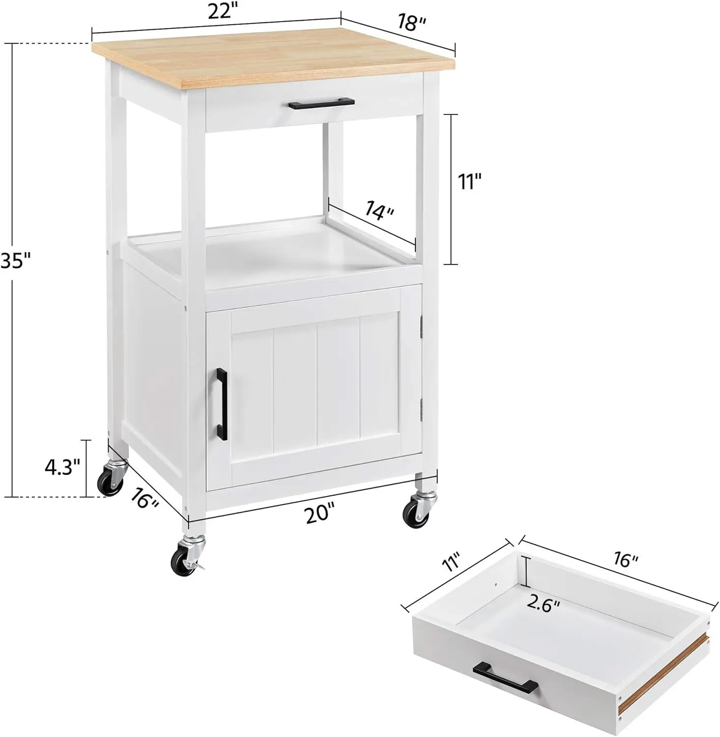 Rolling Kitchen Island with Single Door Cabinet, Kitchen Cart with Drawer on Swivel Wheels, Small Coffee Cart Microwave Stand