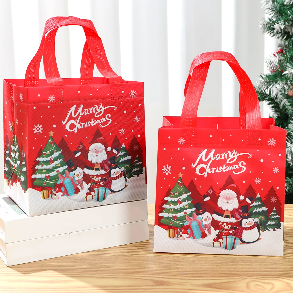 4pcs Christmas Santa Claus Non-woven Gift Bags Merry Christmas Decoration For Home 2024 Xmas Snowman Tote Bag New Year Gift 2025