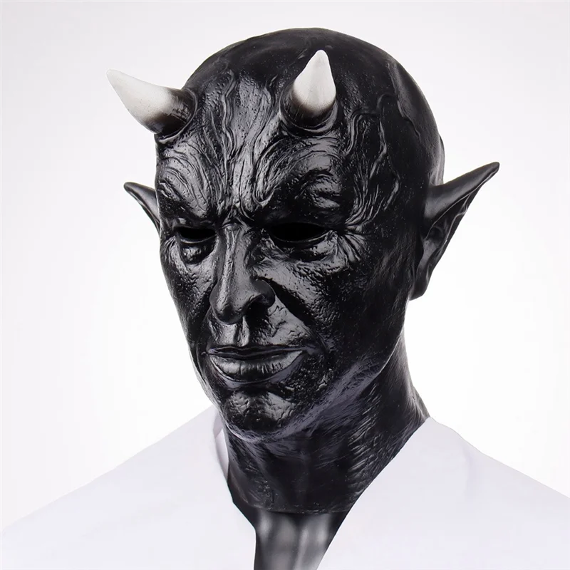 A48U Latex Headset Halloween Devil Horn Mask Cosplay Horror Devil Killer Ghostface Scary Party Costume Props