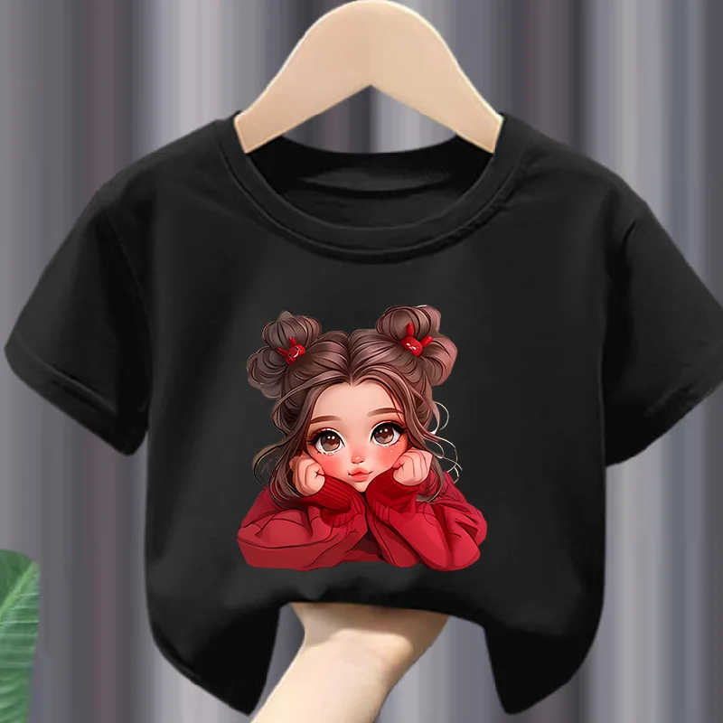

Детские футболки с короткими рукавами, летняя повседневная детская одежда с милым принтом для девочек, детская одежда с круглым вырезом, футболка с короткими рукавами для девочек