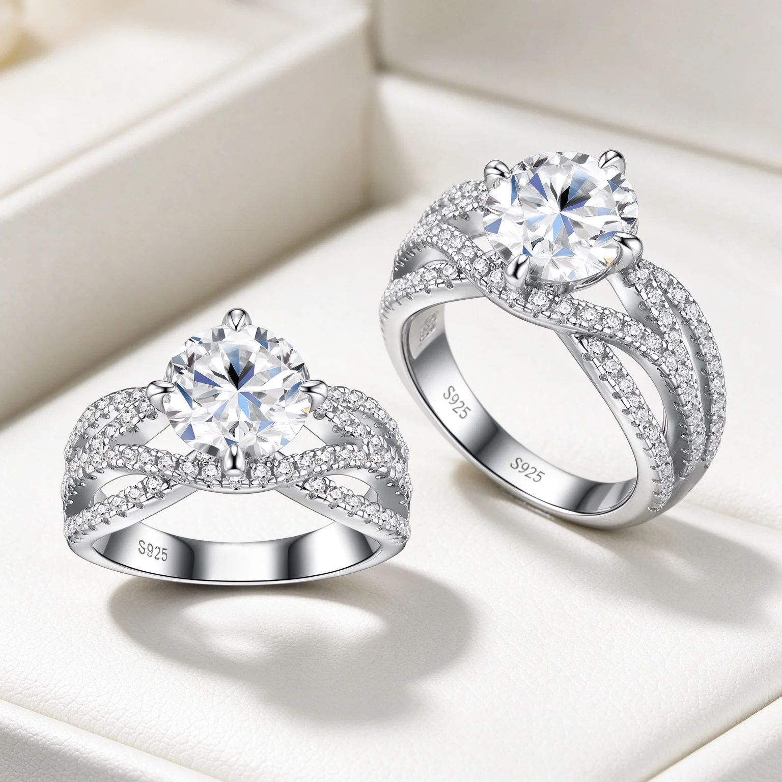 2 Carat Moissanite S925 Silver Ring For Women 18K Gold Plated Twisted Infinity Band Engagement Wedding Ring Round Cut Simulated Diamond Promise Rings Elegant Pave Side Stone Stackable Ring Luxury Fine Jewelry Gift For Bride Girl Friend Anniversary
