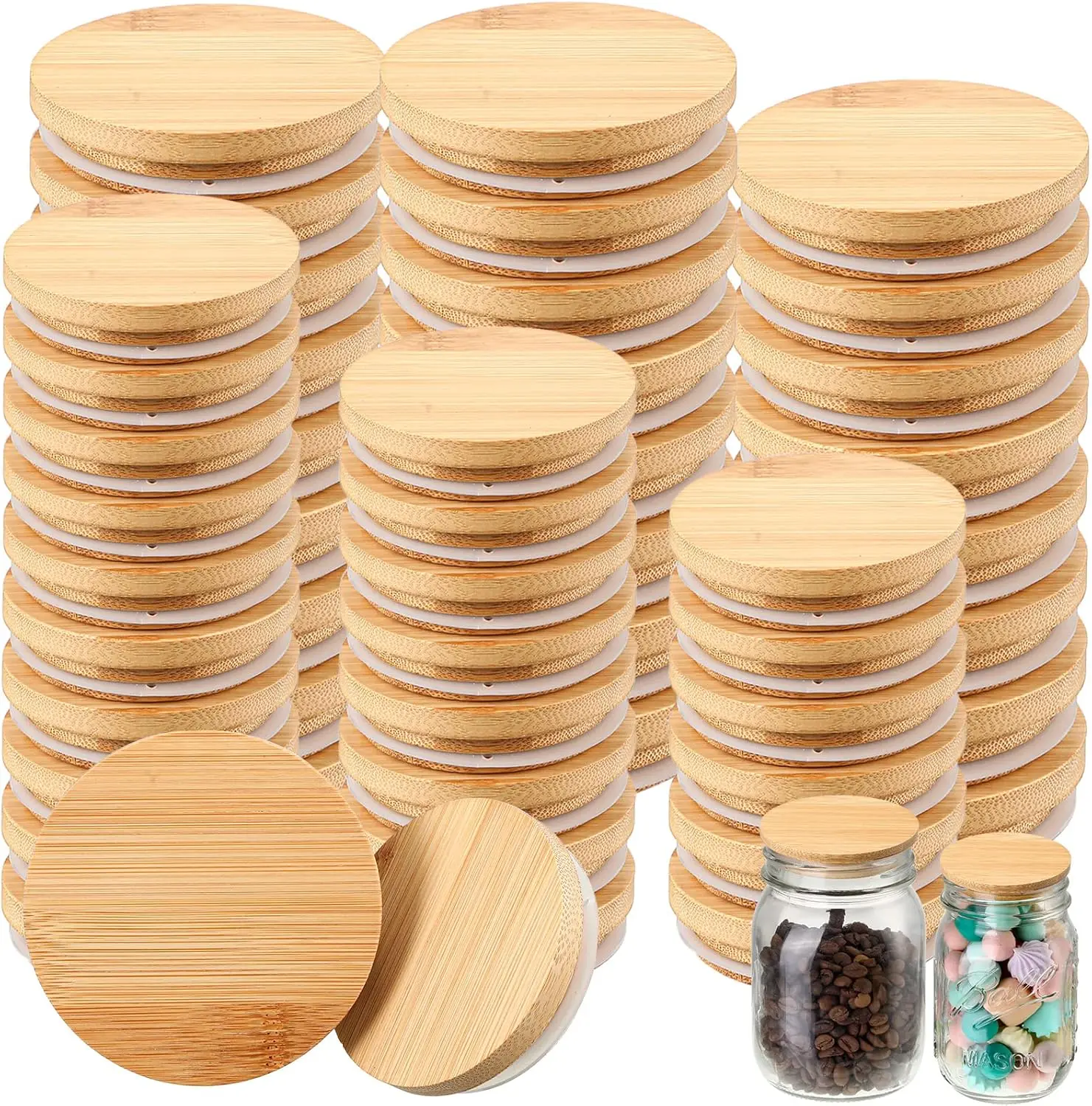 

40 Pieces Bamboo Mason Jar Lids Storage Canning Jar Lids 20 Pcs Regular Mouth 20 Pcs Wide Mouth Reusable Wooden Mason Co