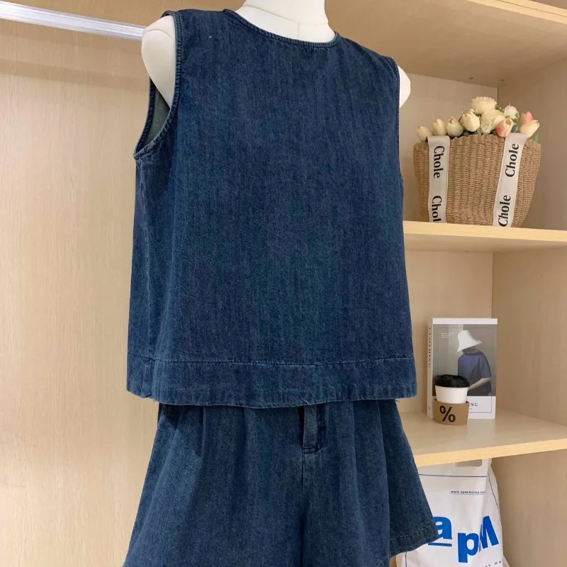 

Жилеты и шорты, женские однотонные, простые, для отдыха, на каждый день, с открытой спиной, без рукавов, на пуговицах, с эластичной резинкой на талии, для похудения, модные, Ulzzang Chic