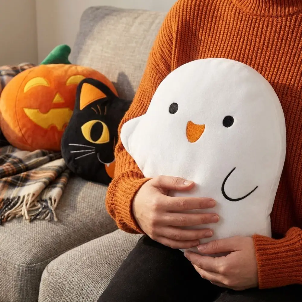 Super Soft Halloween Black Cat Pillow Cartoon PP Cotton Filing Ghost Shaped Throw Pillow Skin-friendly Novelty Pumpkin Cushion